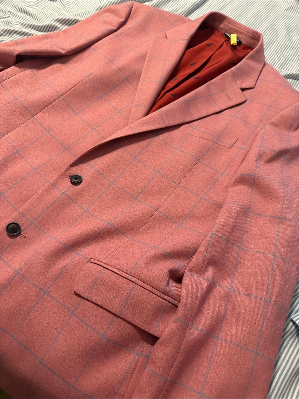 Nautica Pink Windowpane Sport Coat with Blue Grid 46L